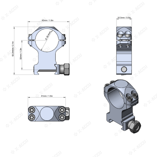 PICATINNY PRSTENOVI 25.4mm SREDNJI PROFIL XASR-2502