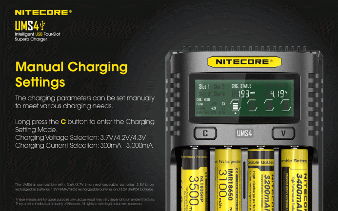 Inteligentni punjač za baterije NITECORE UMS4 + QC 3.0 USB