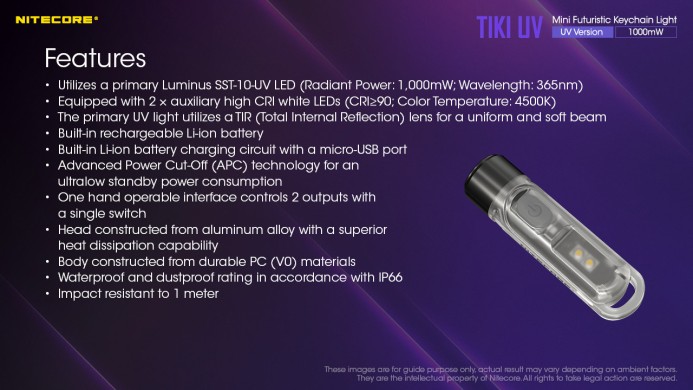 UV baterijska lampa/privezak NITECORE TIKI UV 1.000mW